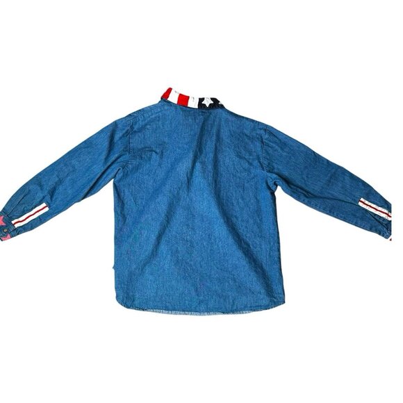Vintage 90s Stars & Stripes Denim Shirt Patriotic Flag‎ Collar USA Men's L - Picture 5 of 6